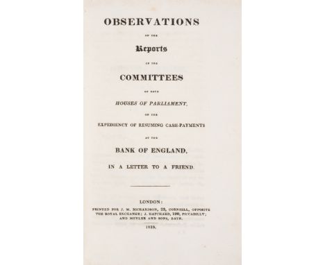 Economics.- [Atkinson (Jasper)] Observations on the Reports of the Committees of the Houses of Parliament on the expediency o