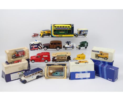 Corgi, Matchbox, Sunny Side, Saico, Oxford Die-cast, Lledo - 16 x die-cast model vehicles presented in cardboard boxes, Corgi