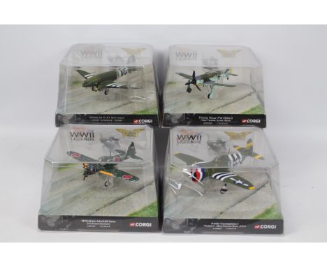 Corgi - WWII Legends - 4 x 1:72 scale aircraft including a Douglas C-47 # AA30010, Focke Wulf FW190A-3 # AA34303, Mitsubishi 