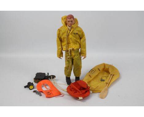GI Joe, Hasbro Palitoy, Action Man - A red painted hard head Action Man in GI Joe Breeches Buoy outfit. The hard hand figure 