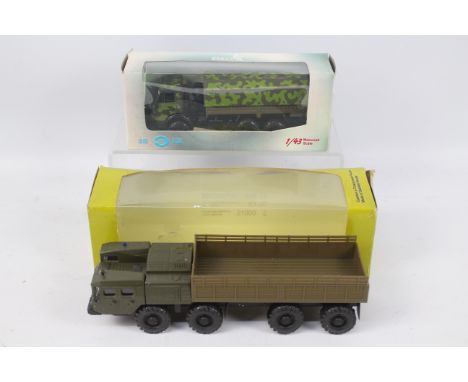 Elecon - 2 x Soviet Military vehicles in 1:43 scale, a MAZ-7310 8x8 Truck and a Kamaz 6x6 Truck. Both models appear Mint in G