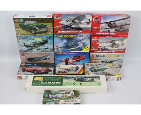 Airfix - Matchbox - Aerographics - 14 x boxed model kits including Gloster Gladiator # A02052, Supermarine Spitfire MkVc # A0