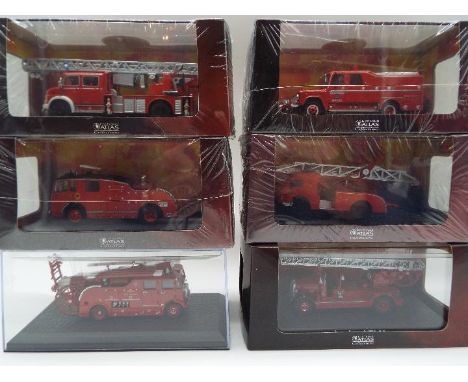 Atlas Editions - six scale model Fire Appliances, all appear mint in transparent cases, five with outer sleeves,  (this does 