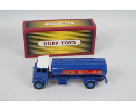 Ruby Toys - A rare white metal Ruby Toys Leyland Tanker # 44 in Redline - Glico livery. The model appears in Near Mint condit