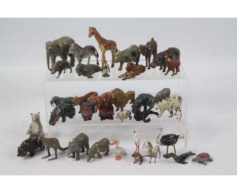 Britains - Johillco - Charbens - A group of 38 x vintage metal zoo animals including Pelican, Ostrich, Zebra, Polar Bear and 