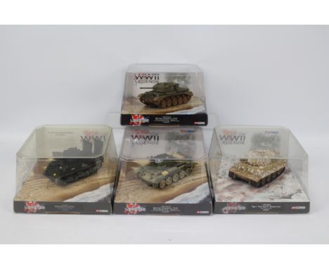 Corgi - WWII Legends - 4 x Tank models in 1:50 scale including 2 x Cromwell MK IV # CC60601, M4A3 Sherman # CC51025 and a Tig