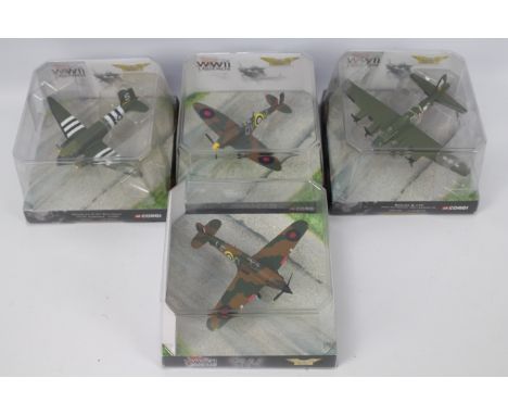 Corgi - WWII Legends - 5 x 1:72 scale aircraft including a Douglas C-47 # AA30010, Hawker Hurricane # AA32004, Boeing B-17F #