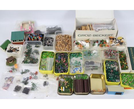 Britains - Garden - A collection of plastic Garden items including, brick sets, 10 x figures, a wishing well, a shed, a large