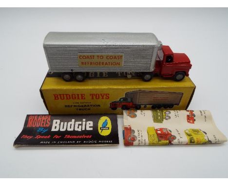 Budgie Toys - a Long Distance Refrigeration Truck 'Coast to Coast Refrigeration' # 202, red cab silver truck, generally excel