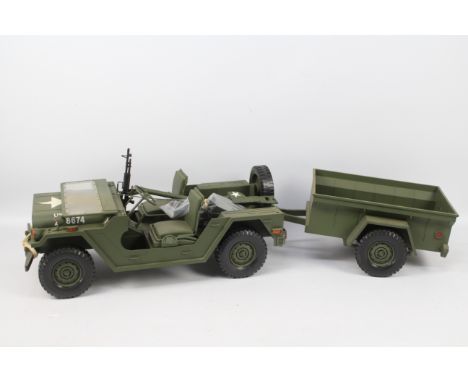 21st Century Toys - An unboxed 21st Century Toys 1:6 scale US Willys Jeep &amp; Trailer with with Machine Gun and accessories