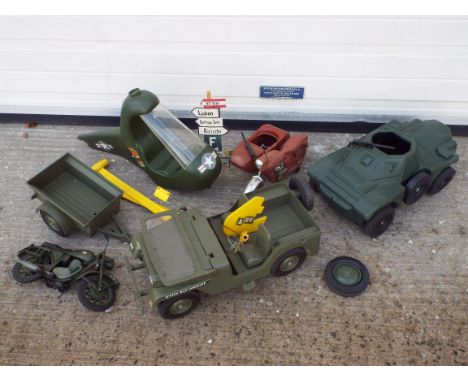 GI Joe, Irwin, Mar, Palitoy - Five unboxed GI Joe / Action Man vehicles. Lot consists of an Irwin GI Joe Jet Helicopter; an I