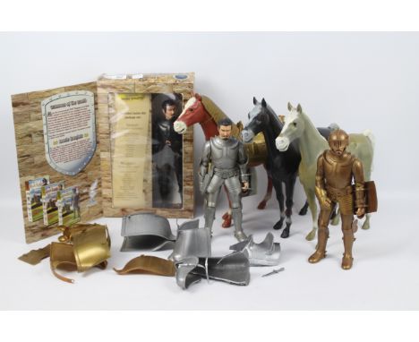 Marx - A collection of three Knight 12" action figures and three model horses from the Marx Toys 'The Noble Knights' series. 