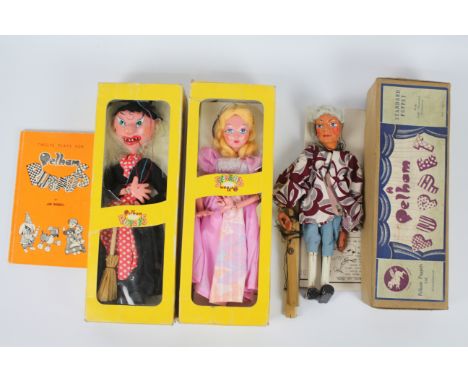 Pelham Puppets - Three boxed vintage Pelham Puppets and a Pelham Puppets book by Jane Bussell. Lot consists of 'Cinderella - 