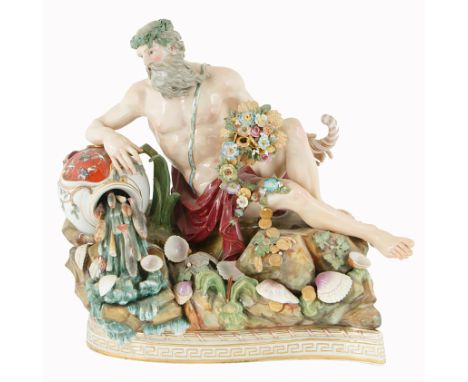 LATE 19TH-EARLY 20TH CENTURY MEISSEN FIGURE OF 'NEPTUNE'  modelled of Neptune, with gray hair and a laurel wreath, nude with 