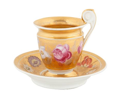 EARLY 19TH CENTURY RUSSIAN GARDNER FACTORY PORCELAIN TEA CUP AND SAUCERthe tea cup, with a continuous motif of wild flowers i