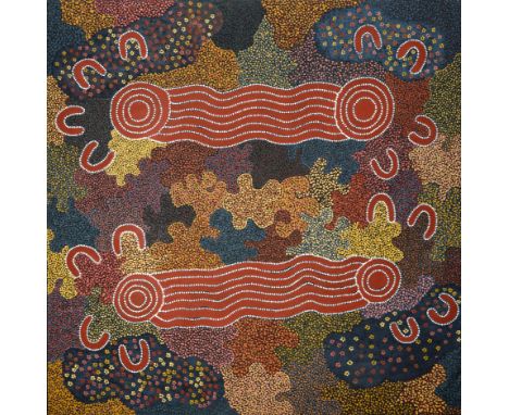 RACHEL JURRA NAPALJARRI (INDIGENOUS AUSTRALIAN B. 1961) ABORIGINAL ART Cave Dreamingoil on linen 100 x 100 cm (39 3/8 x 39 3/