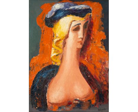 ALEXANDER ARCHIPENKO (UKRAINIAN 1887-1964)Woman in Blue Hat, circa 1928oil on canvas laid on panel 56 x 40.7 cm (22 x 16 in.)