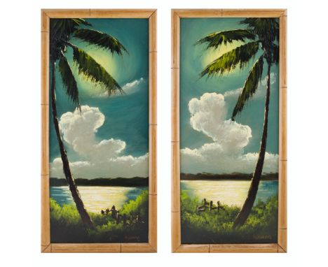 A PAIR OF BEACH SCENES BY LIVINGSTON ROBERTS (AMERICAN 1941-2004)oil on paneleach 58 x 25 cm (22 7/8 x 9 7/8 in.)each signed 