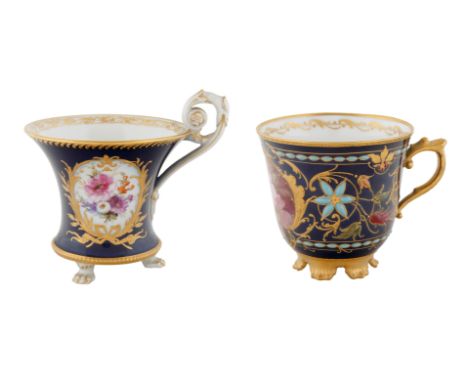 GROUP OF KPM TEA CUPS CIRCA 1832-1870comprising:  a) a miniature tea cup, a gilt cartouche frames a pink wild flower, the bod