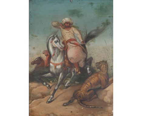 19TH CENTURY ORIENTALIST ARTIST Tiger Hunt, 1847oil on tin 22.1 x 16.2 cm (8 3/4 x 6 3/8 in.)signed and dated lower right CON