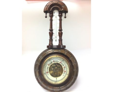 A small Victorian cased barometer with thermometer , 52cm long.