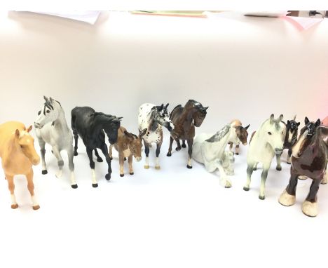 A collection of horses and donkey figures by Beswick and Goebel. No obvious damage or restoration. Postage category D