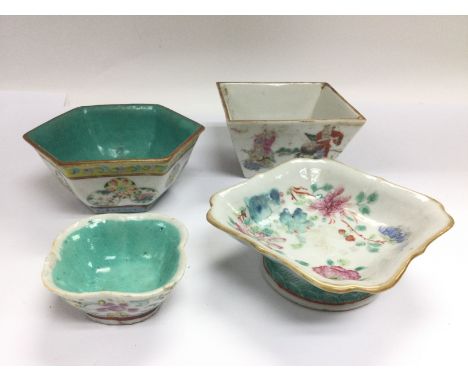 Four Oriental ceramic bowls, various shapes and sizes, largest diameter approx 10.5cm. Shipping category D.