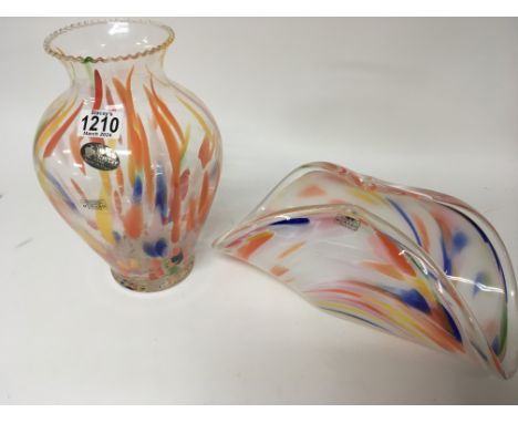 Murano modern design art glass a vase and dish. Hight 30cm.