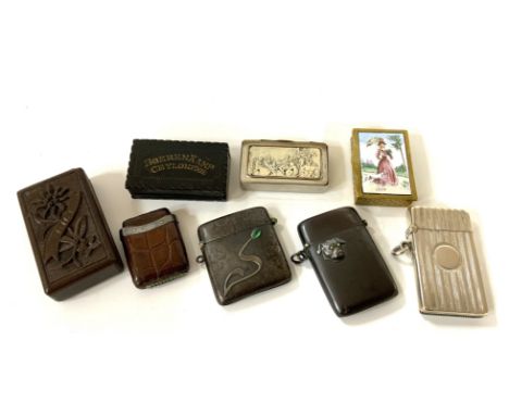 A good collection of vintage Vesta cases to include 2 gun metal examples, hallmarked silver with engine turned decoration, ca