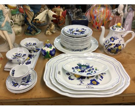 A large collection of Spode ceramics including serving plates, a tea pot, saucers and more. (No reserve)
