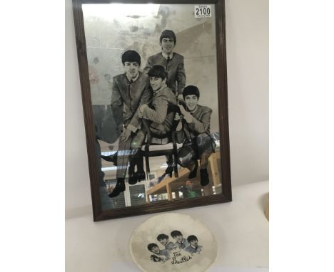 A Beatles 1960s ceramic dish made by Washington Pottery Ltd and Beatles wall mirror (2)- NO RESERVE