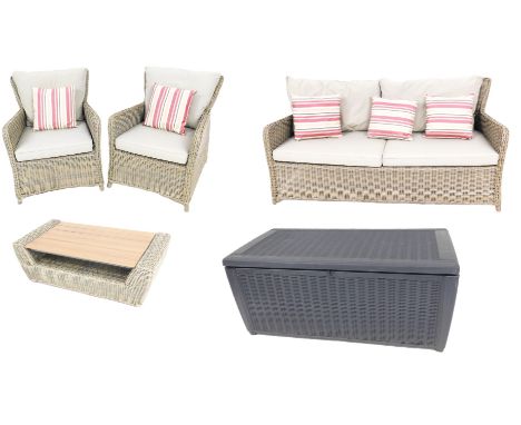 A LifestyleGarden rattan four piece garden suite, comprising a two seater sofa, 163cm wide, pair of armchairs and coffee tabl