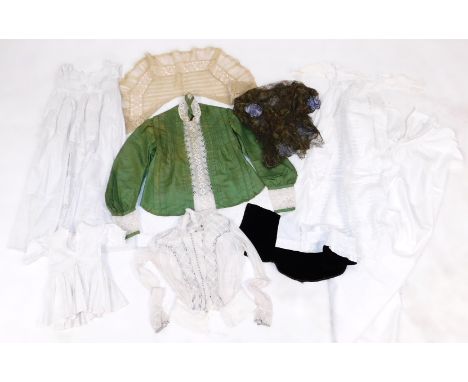 Victorian and later costume, including a lacework blouse, lace collar, silver wirework and blue velvet floral collar, under g