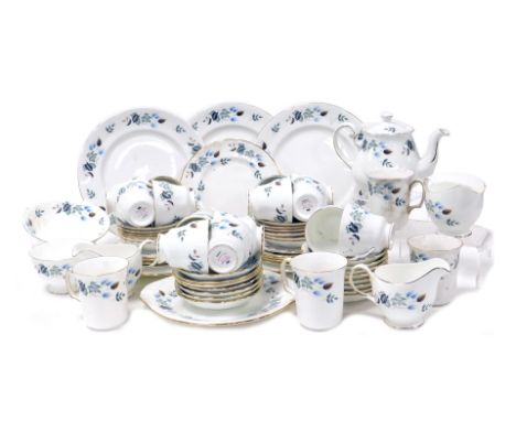 A Colclough porcelain Linden pattern tea service, including teapot, cream jug, sugar bowl, bread and cake plates, tea cups an