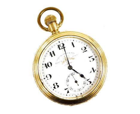 An early 20thC Thomas Russell &amp; Son of Liverpool gentleman's gold plated pocket watch, open faced, keyless wind, circular