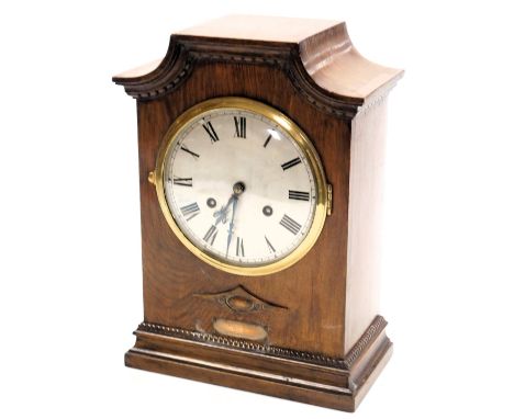 An Edwardian mahogany mantel clock, silvered dial bearing Roman numerals, Gustav Becker eight day movement, with rod strike, 