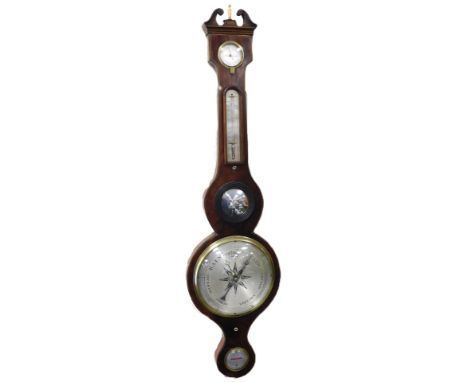 A Georgian mahogany barometer, by Stebbing of Southampton, silvered dial, dry damp dial and thermometer, the case with box in