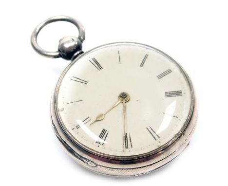 A Victorian silver pocket watch, with white enamel Roman numeric dial, and gold hands, with a movement stamped 3847, Birmingh