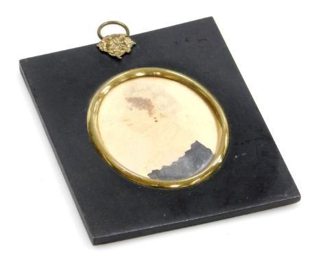An early 19thC portrait miniature, side profile of a lady, pencil and watercolour, 7cm x 6cm.
