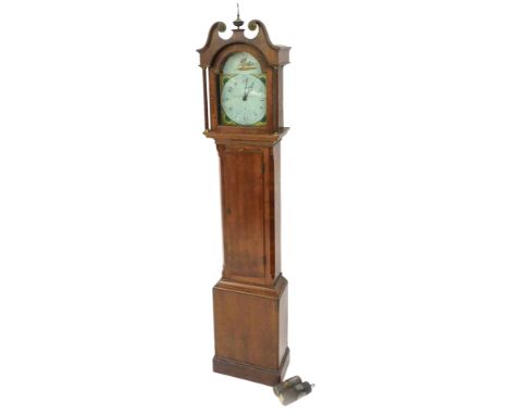 A Georgian oak longcase clock, by Richardson of Easingwold, the break arch dial painted with a bird and sunburst, dial bearin