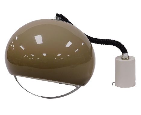 A mid century pendant ceiling light, in the manner of Guzzini, with a brown shade, 30cm wide. 