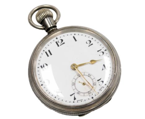 A George V gentleman's silver cased pocket watch, open face, keyless wind, circular enamel dial bearing Arabic numerals, subs