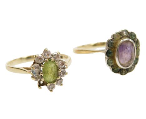 A 9ct gold peridot and cz ring, in a claw mount, size K/L, and a 9ct gold and paste set ring, size K, 4.6g.