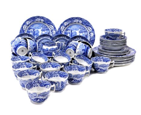 A Spode pottery blue and white Italian pattern part dinner and tea service, comprising ten dinner plates, five side plates, s