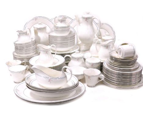 A Royal Doulton Carnation pattern dinner tea and coffee service, including serving bowls, pair of meat platters, sauce boat o