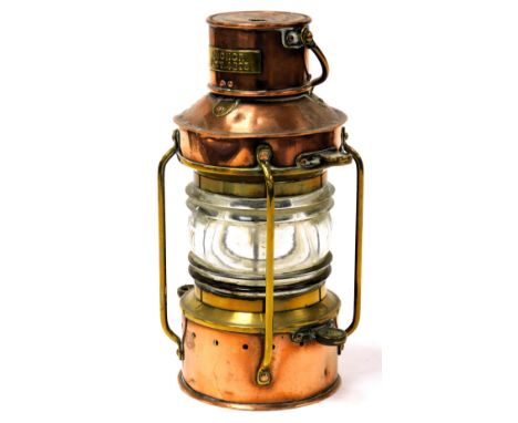 A World War II period copper and brass anchor light, by G. Pocock and Company Limited, Birmingham, dated 1940, Patt.4893, 25c