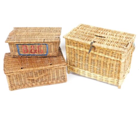 Three wicker hamper baskets.