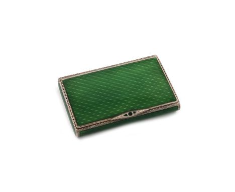 A silver and enamel cigarette case, with import marks for London 1926, importer's mark of P H Vogel &amp; Co., rectangular fo