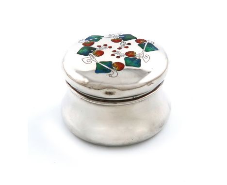 By Liberty and Co., an Edwardian silver and enamel box, Birmingham 1905, also stamped 'CYMRIC', tapering circular form, the p