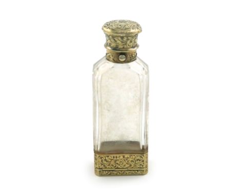 A Victorian silver-gilt mounted scent bottle vinaigrette, by S. Mordan, London 1861, shaped rectangular form, the hinged cove